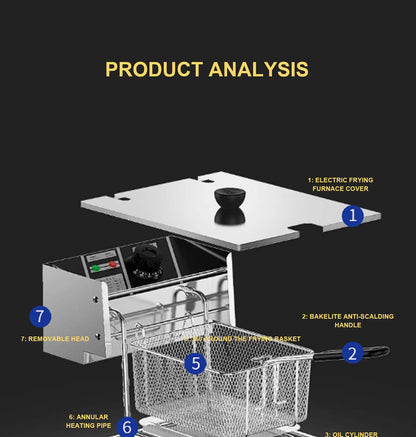 Electric Fryer 10L 2500W Industrial Deep Fryer Stainless Steel for French Fries Chicken chop Deep Fryer Commercial Fry Pan