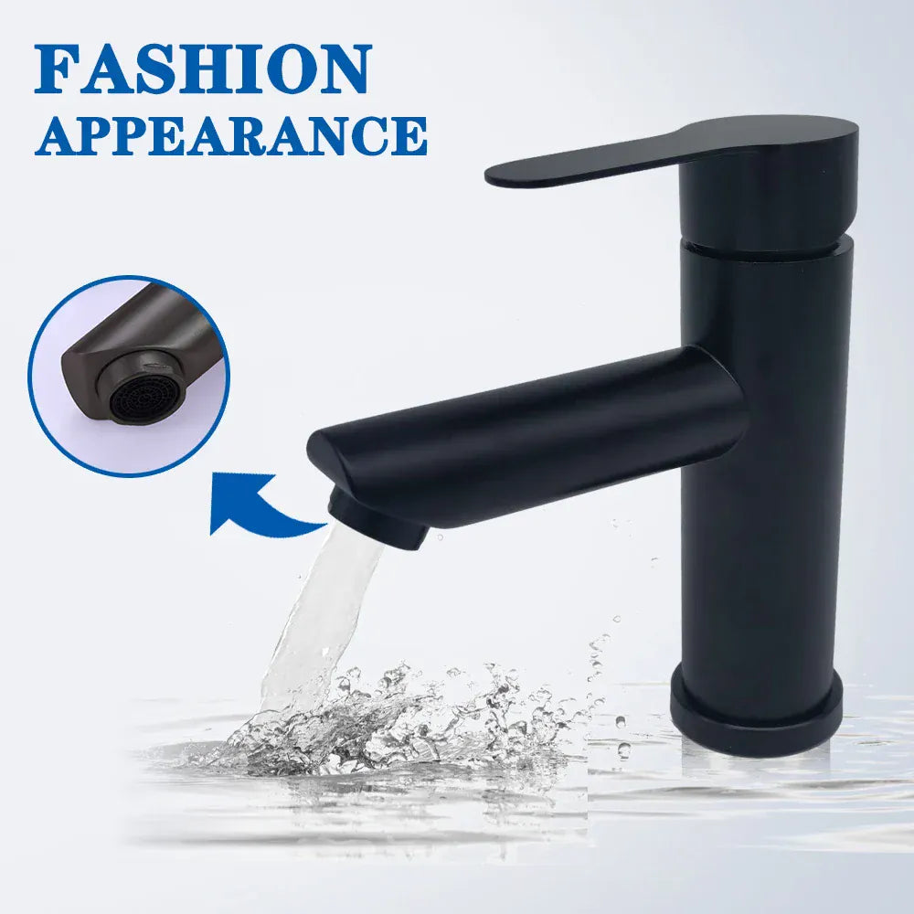Basin Sink Bathroom Faucet Deck Mounted Hot Cold Water Basin Mixer Taps Matte Black Lavatory Sink Tap Crane（hose not  include）