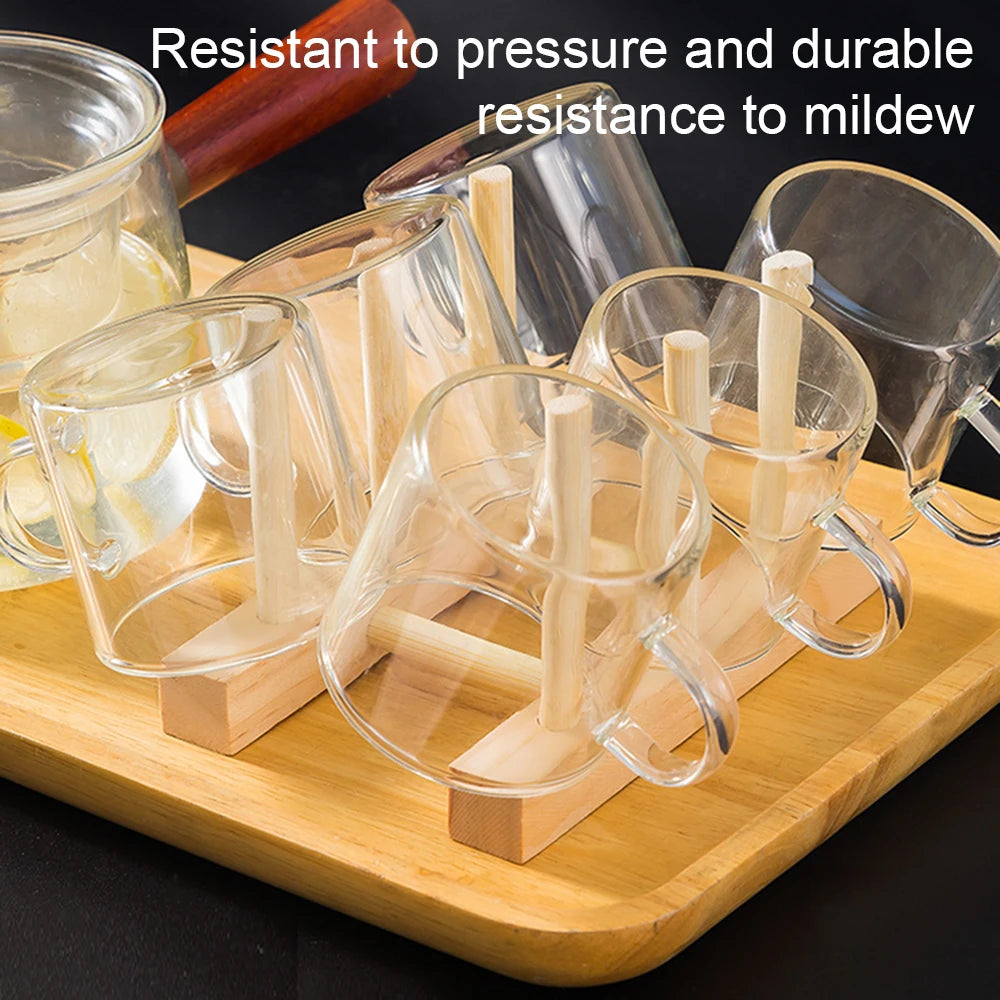 Dish Drain Rack Dinnerware Bamboo Wooden Kitchen Organizer Tray Plate Drying Shelf Wooden Book Cups Display Stand Drainer Holder