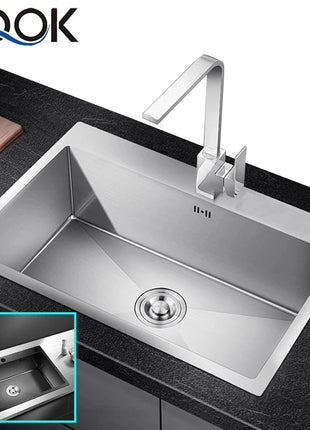 DQOK Stainless Steel Kitchen Sink Slot Dish Basin Kitchen sink Drain Basket And Drain Pip Rectangular