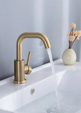 Bathroom Faucet  Brushed Gold Bathroom Basin Faucet Cold And Hot Sink Mixer Sink Tap Single Handle Deck Mounted Water Tap