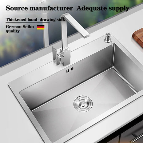 DQOK Stainless Steel Kitchen Sink Slot Dish Basin Kitchen sink Drain Basket And Drain Pip Rectangular