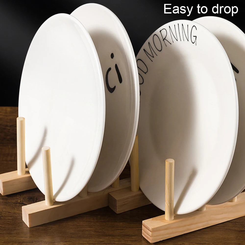 Dish Drain Rack Dinnerware Bamboo Wooden Kitchen Organizer Tray Plate Drying Shelf Wooden Book Cups Display Stand Drainer Holder