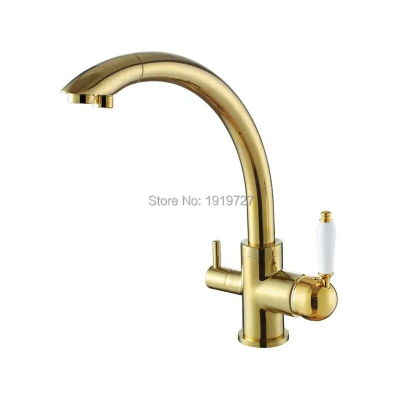New Solid Brass Swivel 3 in 1 Drinking Water Kitchen Faucets Robinet Para Torneira Wels Sink Mixer Tri Flow 3 Way Filter Taps