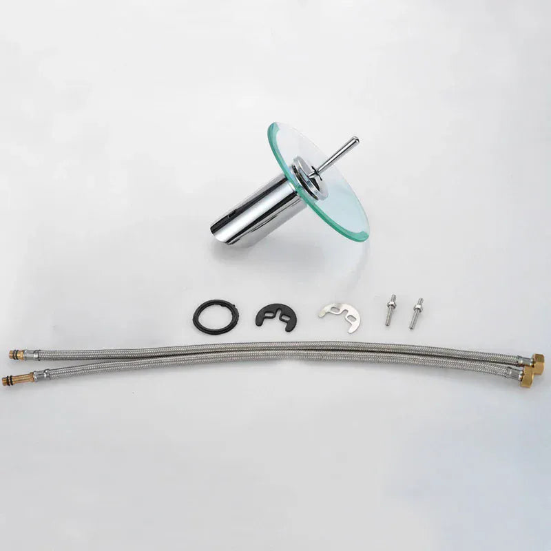 Colorful Glass Waterfall Bathroom Basin Sink Faucet Chrome Basin Sink Faucet Single Lever Deck Mounted Round Mixer Tap