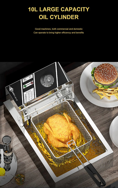 Electric Fryer 10L 2500W Industrial Deep Fryer Stainless Steel for French Fries Chicken chop Deep Fryer Commercial Fry Pan