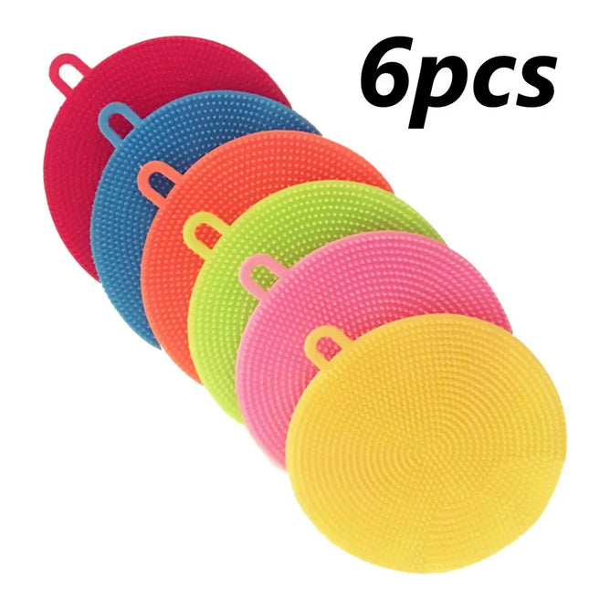 Lot de 6 brosses de nettoyage en silicone souple ,tampons à récurer - E-menage