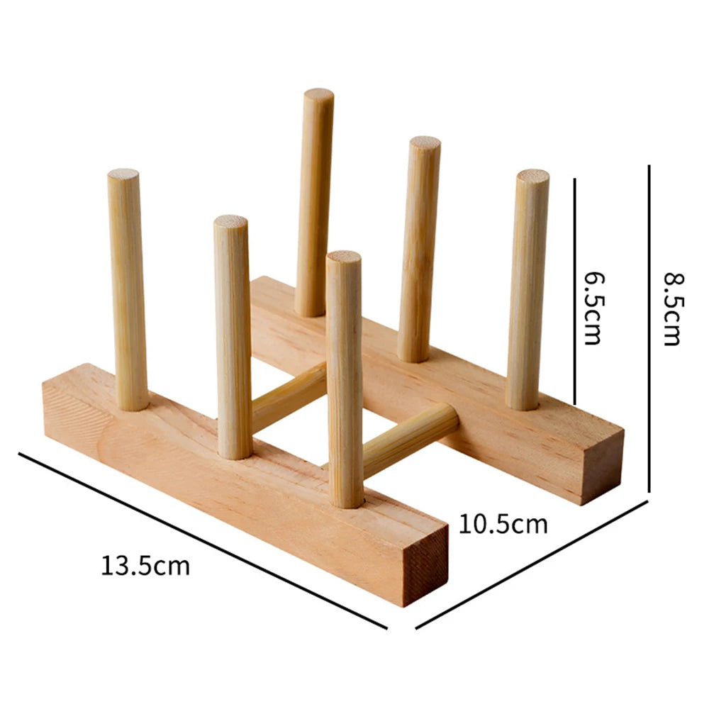 Dish Drain Rack Dinnerware Bamboo Wooden Kitchen Organizer Tray Plate Drying Shelf Wooden Book Cups Display Stand Drainer Holder