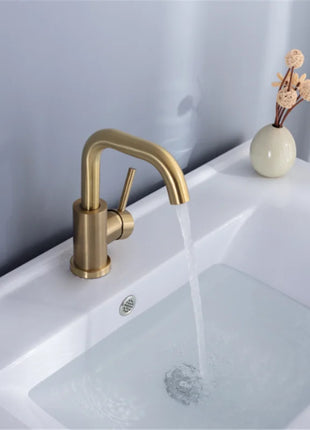 Bathroom Faucet  Brushed Gold Bathroom Basin Faucet Cold And Hot Sink Mixer Sink Tap Single Handle Deck Mounted Water Tap
