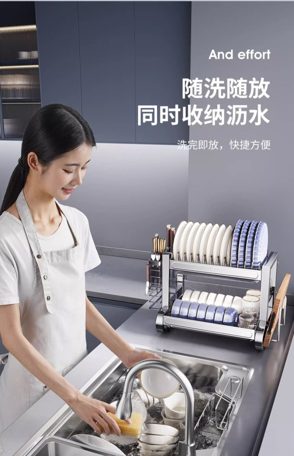 2 /3 Tier Dish Bowl Drainer Storage Rack Kitchen Dish Drying Rack with Drain Basket Countertop Dinnerware Organizer Drainboard