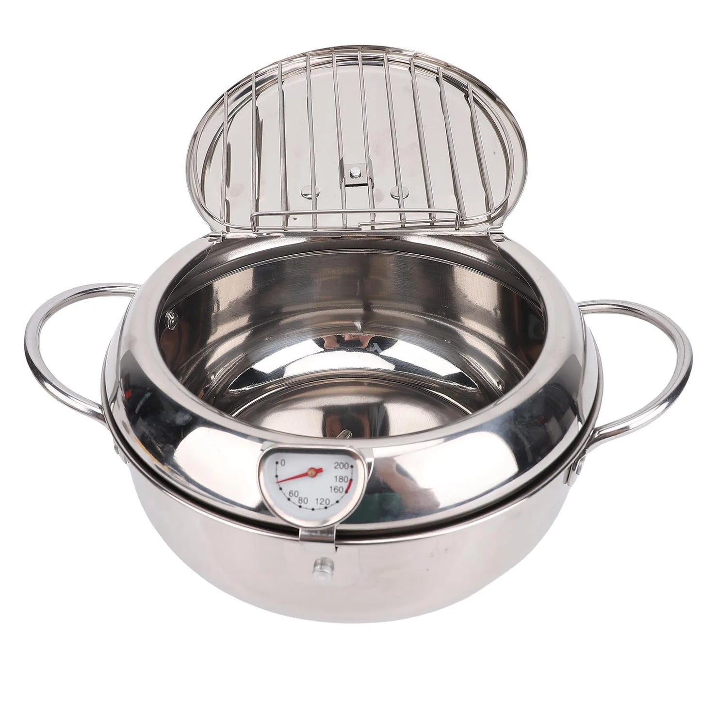 Deep Fryer Pot 201 Stainless Steel 2.2L Japanese Frying Pot with Oil Drain Temperature Control and Lid for Kitchen Stove