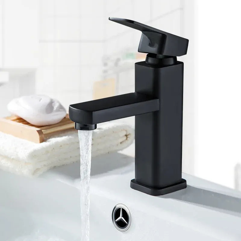 Bathroom Faucet Hot Cold Mixer Tap Deck Mounted Bathroom Basin Faucets Black Square Washbasin Sink Bathtub hot cold water Crane