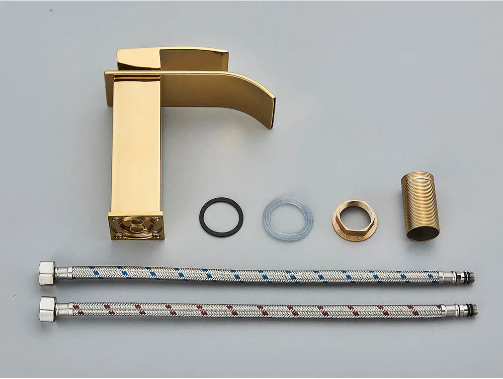 Brushed Golden Basin Faucets Elegant Waterfall Bathroom Sink Faucet Single Lever Hole Deck Mount Brass  Mixer Taps