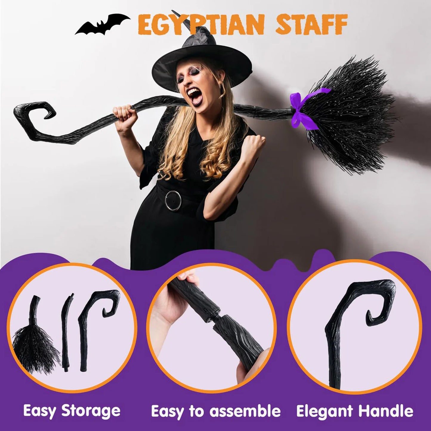Halloween Broom Prop Black Detachable Witch Broom For Cosplay Masquerade Decor Trick Or Treat Festival Party Decorations 2025