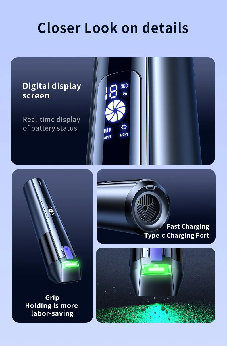 Cafele 15000Pa Wireless Vacuum Cleaner Portable Air Pump Vacuum Sealer Powerful Air Blower 4-in-1 For Car Home Office PC Clean