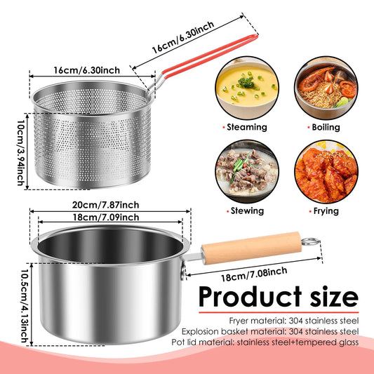 Set Deep Frying Pot Kitchen Fryer With Strainer Stainless Steel Tempura Fryer Pan Fry Pot Chicken Fried Chicken Cooking Tools