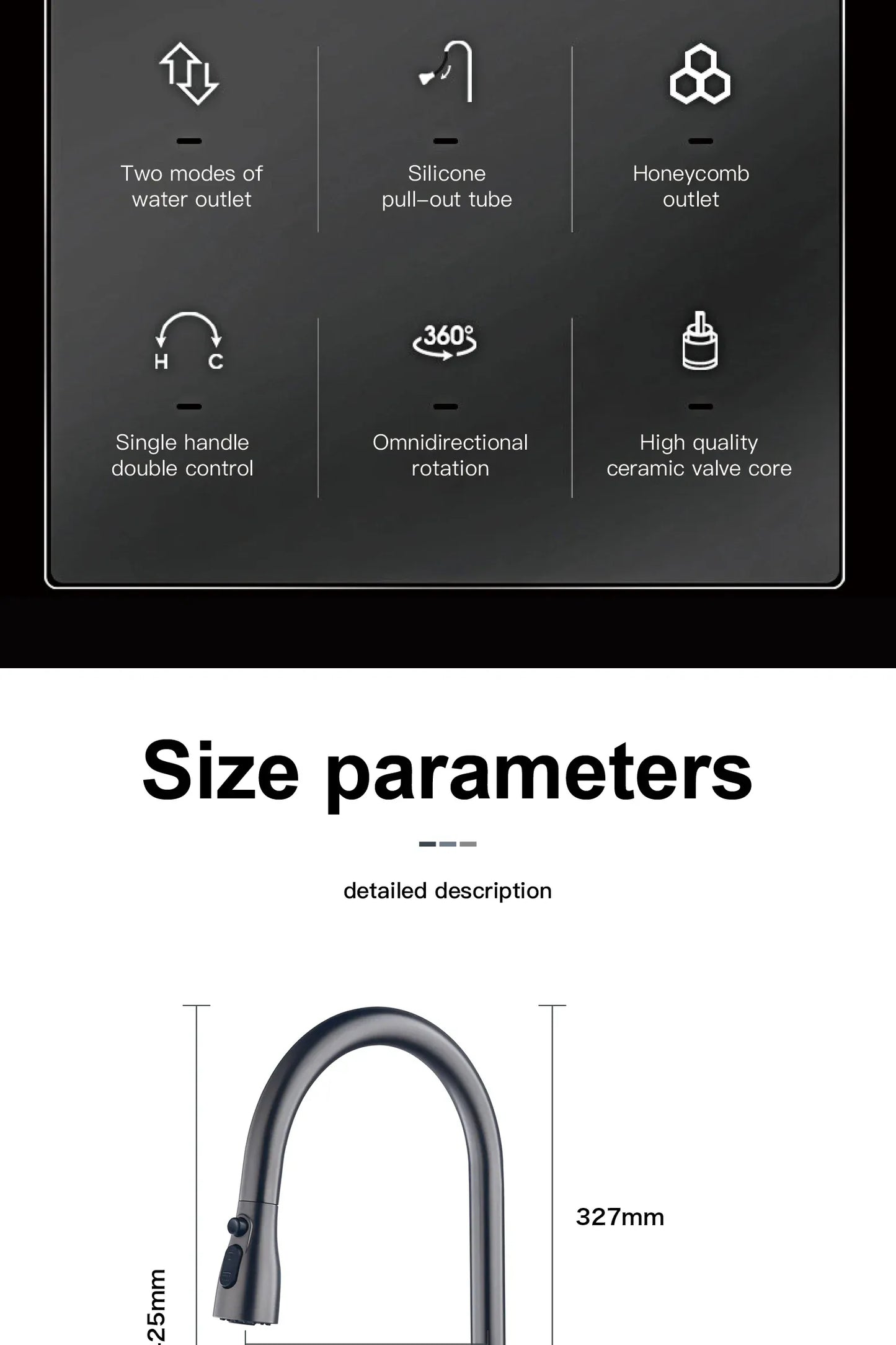 AITANA Luxury Chrome Brass Kitchen Faucet with Digital Display Design, Hot and Cold Water Pull out 3-Function Sink Mixer