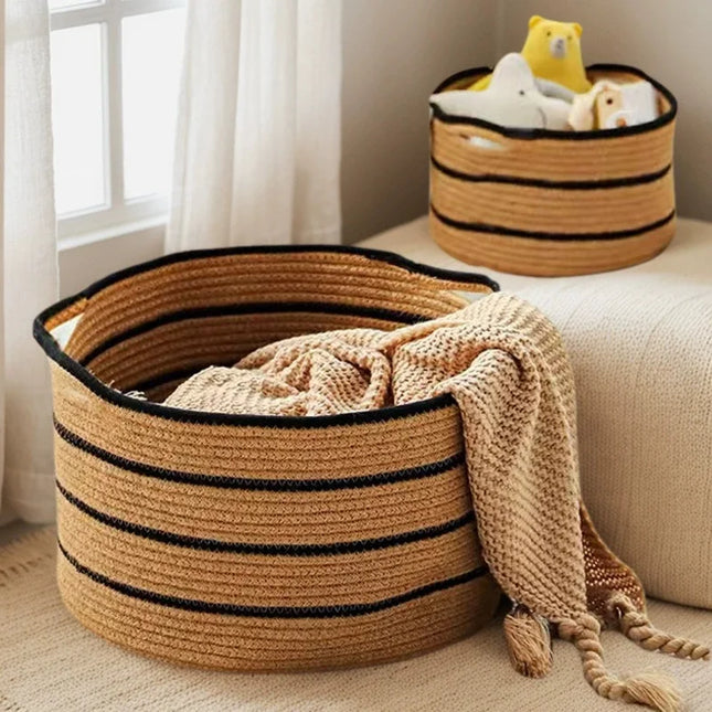 Panier à linge en fil de coton tissé - E-menage