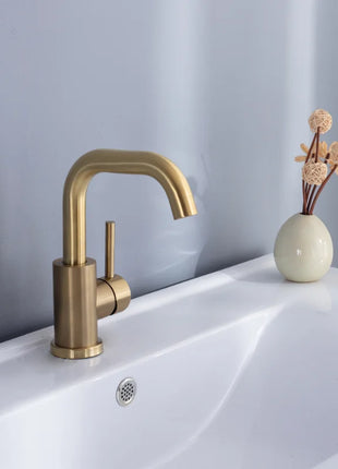 Bathroom Faucet  Brushed Gold Bathroom Basin Faucet Cold And Hot Sink Mixer Sink Tap Single Handle Deck Mounted Water Tap