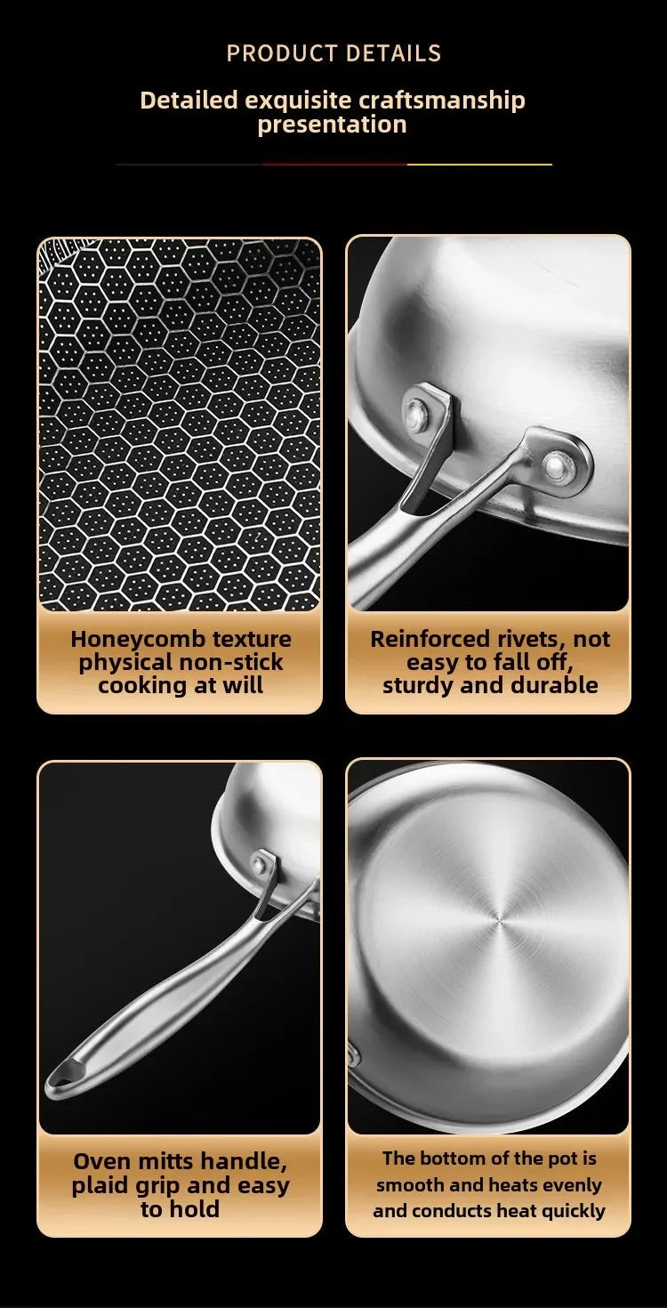 Frying Pan Stainless Steel Non-stick Household Frying Pancakes Uncoated Honeycomb Open Flame Gas Induction Cooker Pan Universal