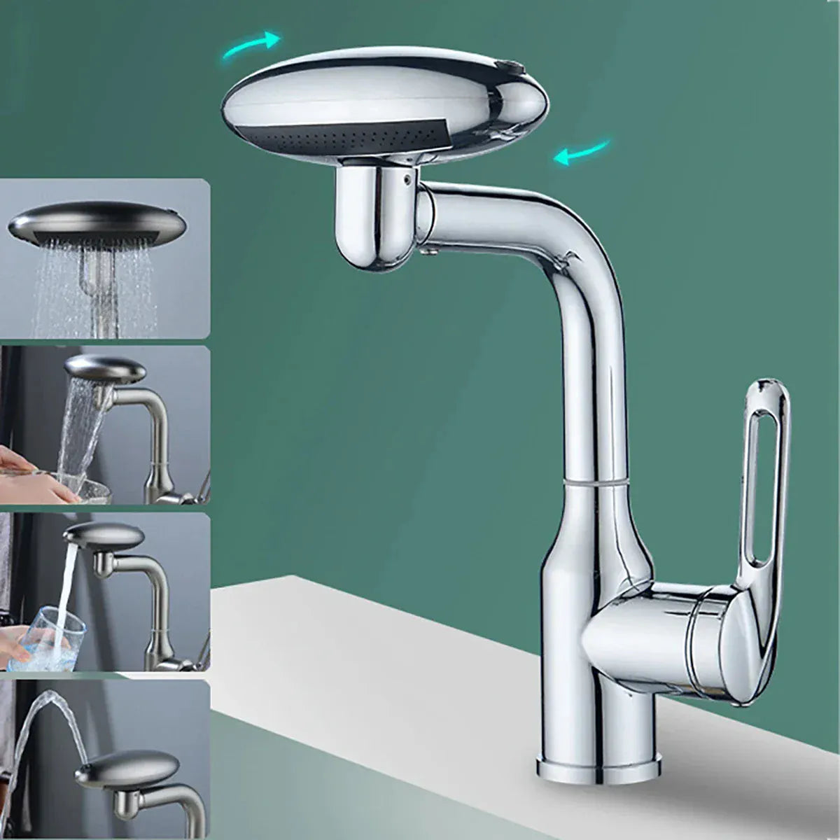 Multi Functional Waterfall Basin Faucet 4 Water Outlet Mode Spray Faucet 360°Rotation,Hot Cold Water Sink Mixer Tap For Bathroom