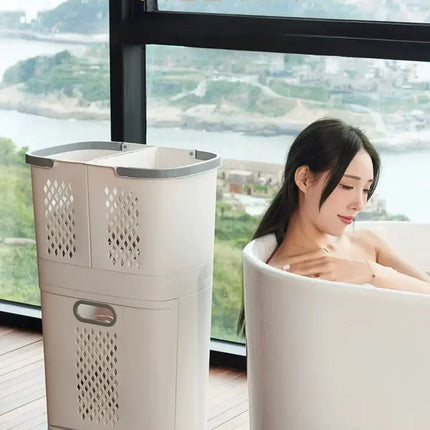 Plastics Laundry Basket Bathroom Dirty Clothe Basket with Wheel Household Multi-Layer Laundry Baskets for Storing Dirty Clothes - E-menage