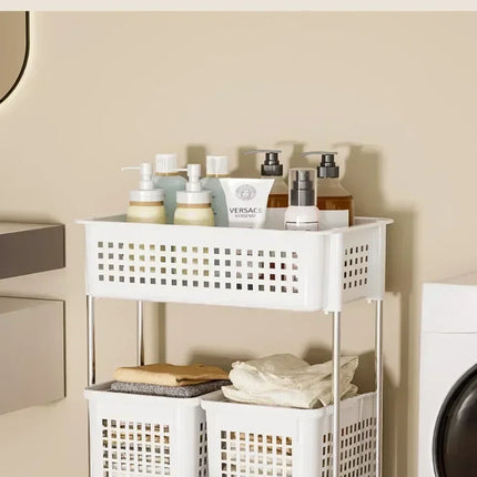 Laundry Storage Cart Classification Handheld Washing Rack Breathable Mesh Layered Washing Rack Bathroom Dirty Clothes Basket - E-menage