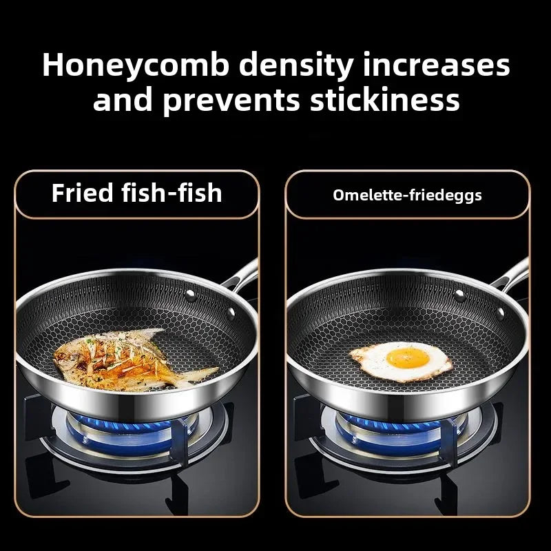 Frying Pan Stainless Steel Non-stick Household Frying Pancakes Uncoated Honeycomb Open Flame Gas Induction Cooker Pan Universal