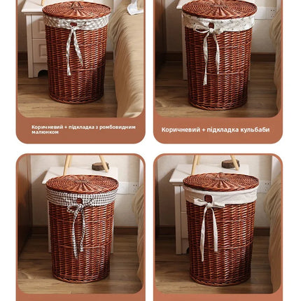 Panier à linge Wier en osier pur avec couvercle - E-menage