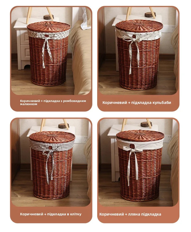 Panier à linge Wier en osier pur avec couvercle - E-menage