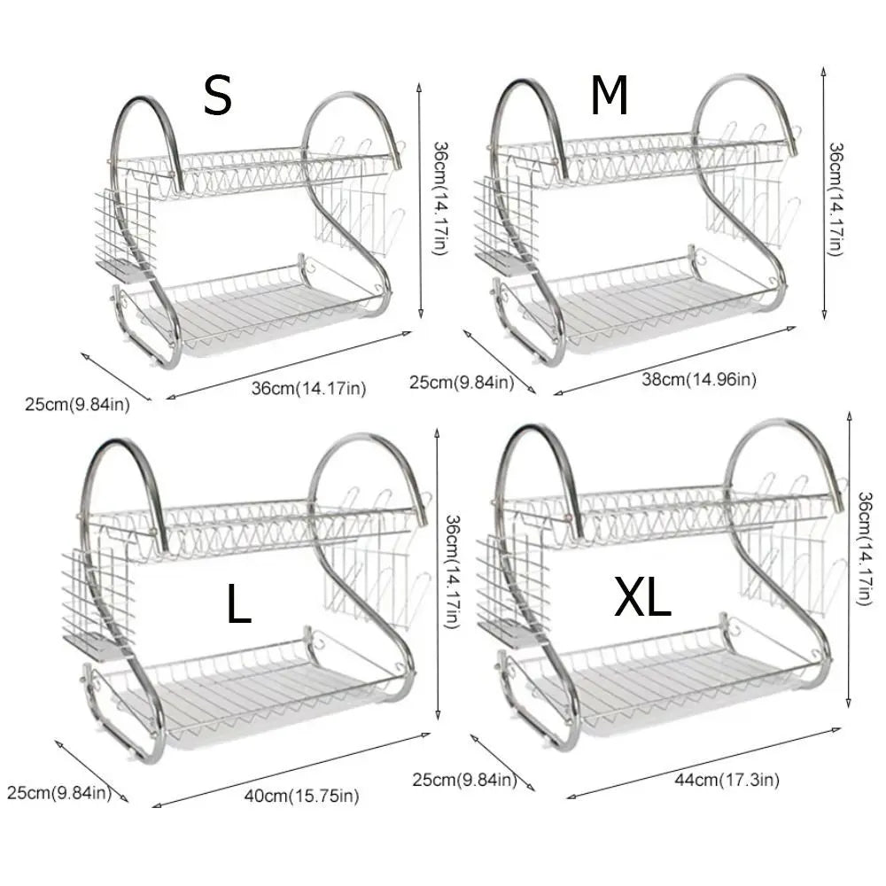 Kitchen Cutlery Organizer 2 Tier S-Shaped Dish Drainer Stable Space-saving Tableware Holder Shelf Metal Cup Drainer Chopsticks