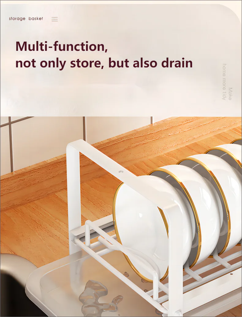 Dish Drain Shelf Stackable Drawer Bowls and Plates Organizer Rack Countertops Drain Shelf Cabinets Sink Cutlery Storage Shelf