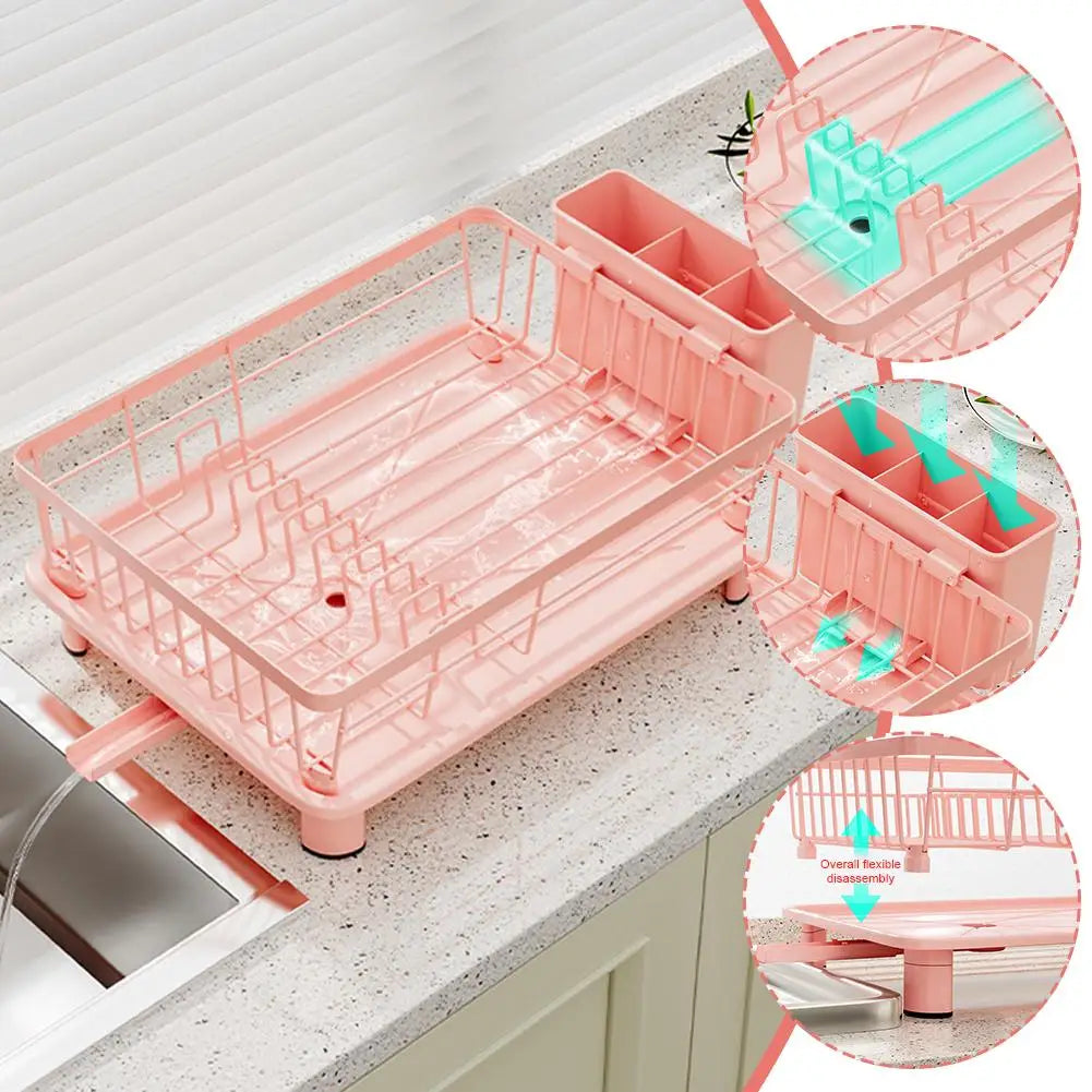 Pink Drain Rack Large Dish Drying Rack For Kitchen Counter With Drainboard, Rustproof Dish Drainer Space-Saving Dish Rack