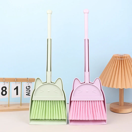 Cartoon-Style Toddler Broom Dustpan, Flexible Bristles Kids Playset, Pretend Play Indoor Outdoor Sweeping Kit