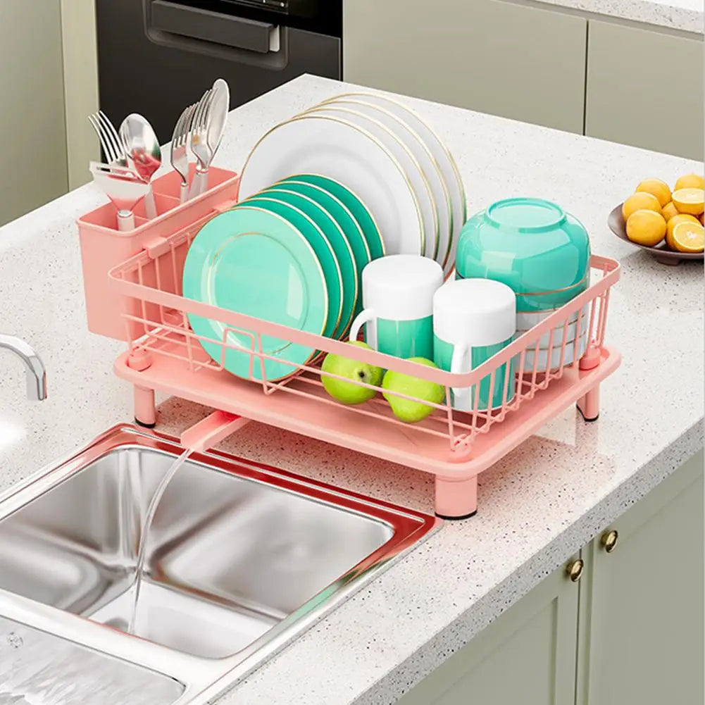 Pink Drain Rack Large Dish Drying Rack For Kitchen Counter With Drainboard, Rustproof Dish Drainer Space-Saving Dish Rack