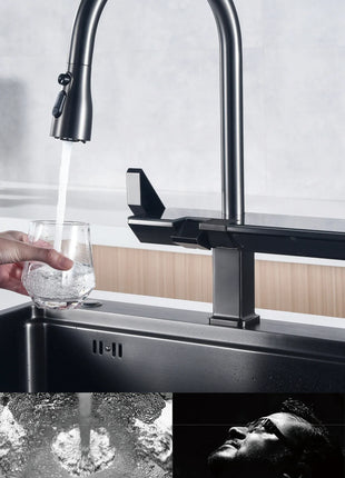 AITANA Luxury Chrome Brass Kitchen Faucet with Digital Display Design, Hot and Cold Water Pull out 3-Function Sink Mixer