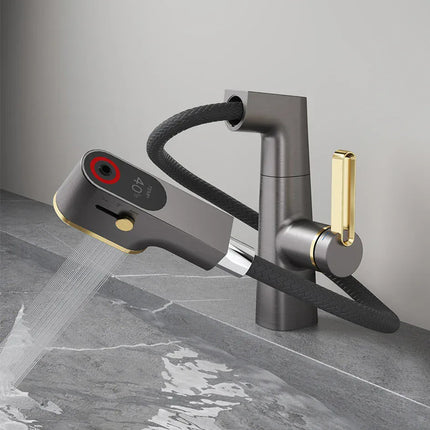 Robinet de salle de bain multifonctionnel VGX, mitigeur de lavabo extractible, robinet de lavabo avec indicateur de température LED, rotation à 360°, robinetterie Crane en laiton blanc