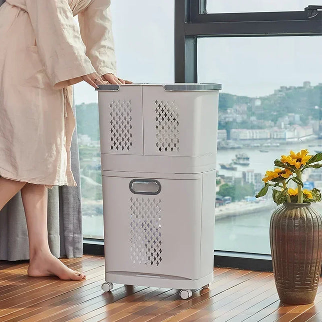 Plastics Laundry Basket Bathroom Dirty Clothe Basket with Wheel Household Multi-Layer Laundry Baskets for Storing Dirty Clothes - E-menage