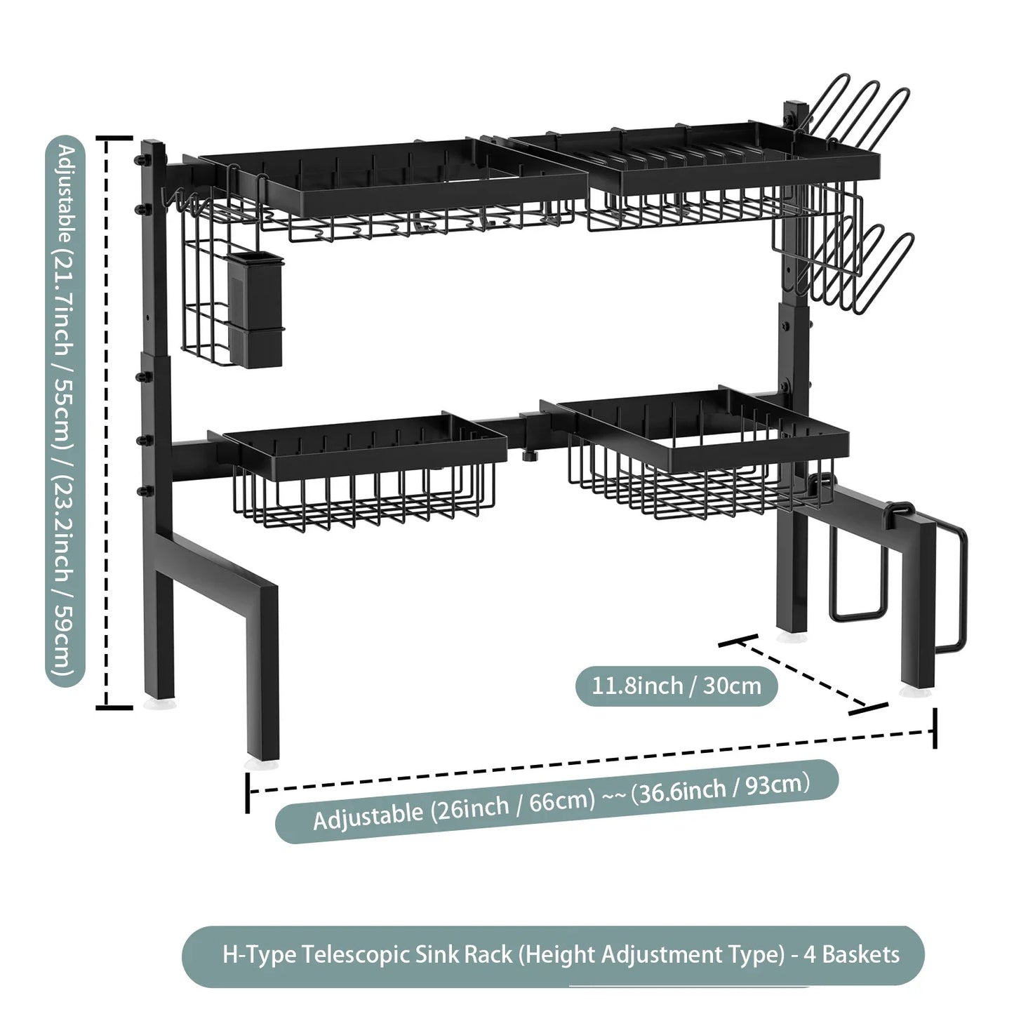 Over The Sink Dish Drying Rack,Expandable 2-Tier Stainless Steel Over The Sink Dish Rack with Utensil Holder Dish Drainers