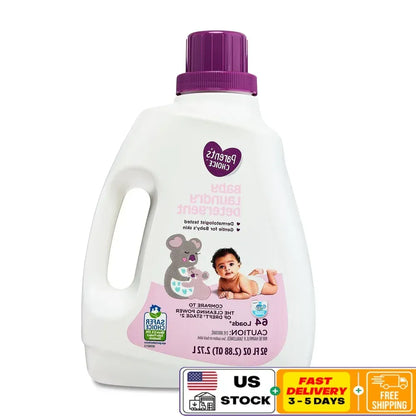 Lessive Bébé Hypoallergénique 2,7 L (92 fl oz) – 64 Lavages – Peaux Sensibles – Douce et Testée Dermatologiquement – ​​Élimine les Taches Tenaces – Sans Danger, Compatible HE