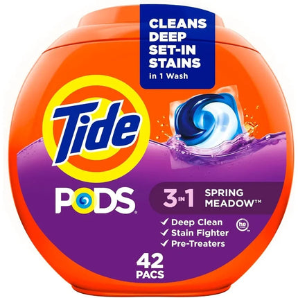 Lessive en Capsules Tide Pods 3 en 1 – Détachant, Désodorisant & Protecteur de Couleurs | 42 Capsules, Nettoyage en Profondeur, Parfum Prairie