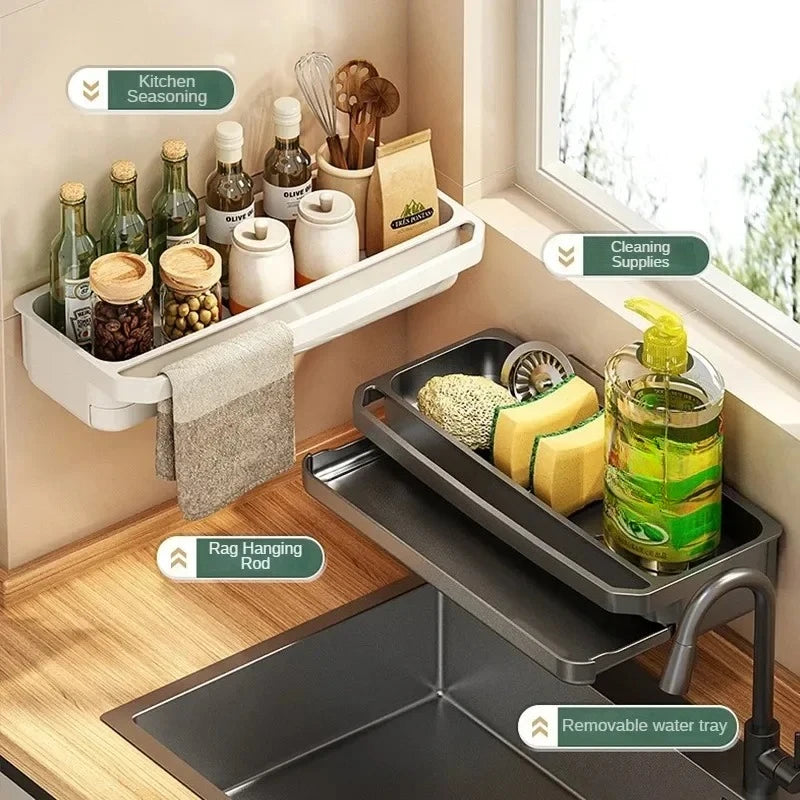 Drain Rack Kitchen Sink Organizer Self-draining Shelf Sponge Holder Dishcloth Soap Drainer Kitchen Gadgets Kitchen Accessories