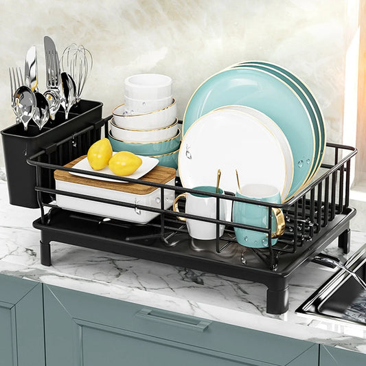Dish Draining Rack Cutlery Rack With Drain Tray Kitchen Countertop Organizer Space-saving Large capacity Rustproof Dish Rack