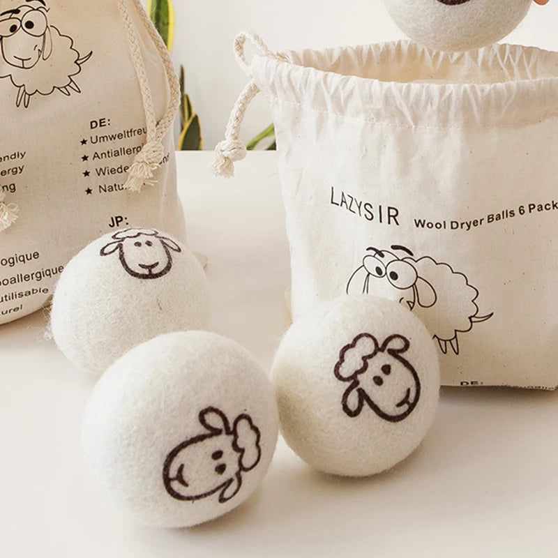 Boules de séchage en laine 7 cm, réutilisables, adoucissantes pour le linge - E-menage