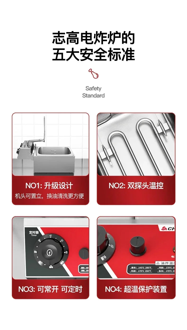 220V Professional Fryer Electric Cookware for Kitchen Deep French Fries Commercial Fryers Frying Oil Cooker Timer Arfrai AE