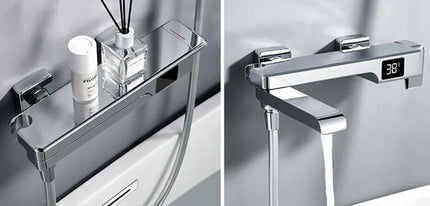 Robinet de baignoire en laiton, mitigeur de douche, robinet de salle de bain avec affichage numérique Crane et bec cascade.