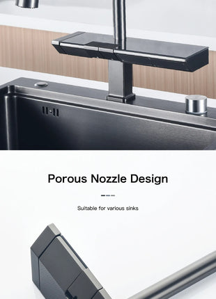 AITANA Luxury Chrome Brass Kitchen Faucet with Digital Display Design, Hot and Cold Water Pull out 3-Function Sink Mixer