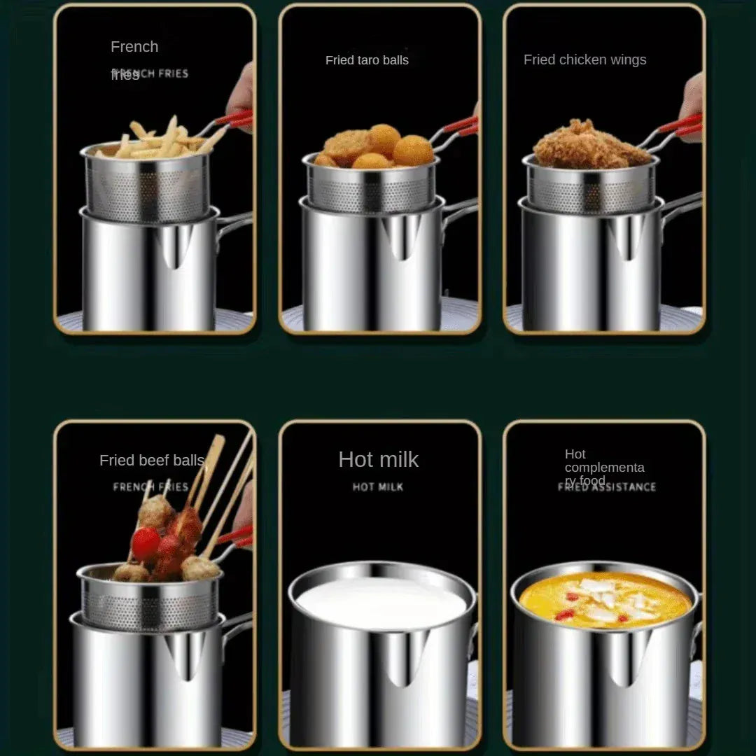 4 piece StainlesMet Zeef Mand Voor Frietjes Kip Keukenpannen Roestvrijstalen Friteuse Pot Japanse Tempura Kleine Frituurpan