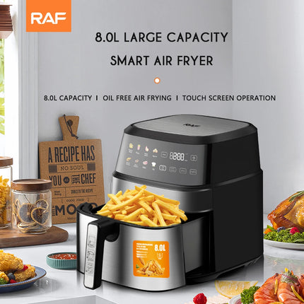 Friteuse à air chaud électrique multifonctionnelle 6,5 L, sans huile, écran tactile, numérique intelligent, circulation d'air chaud à 360°