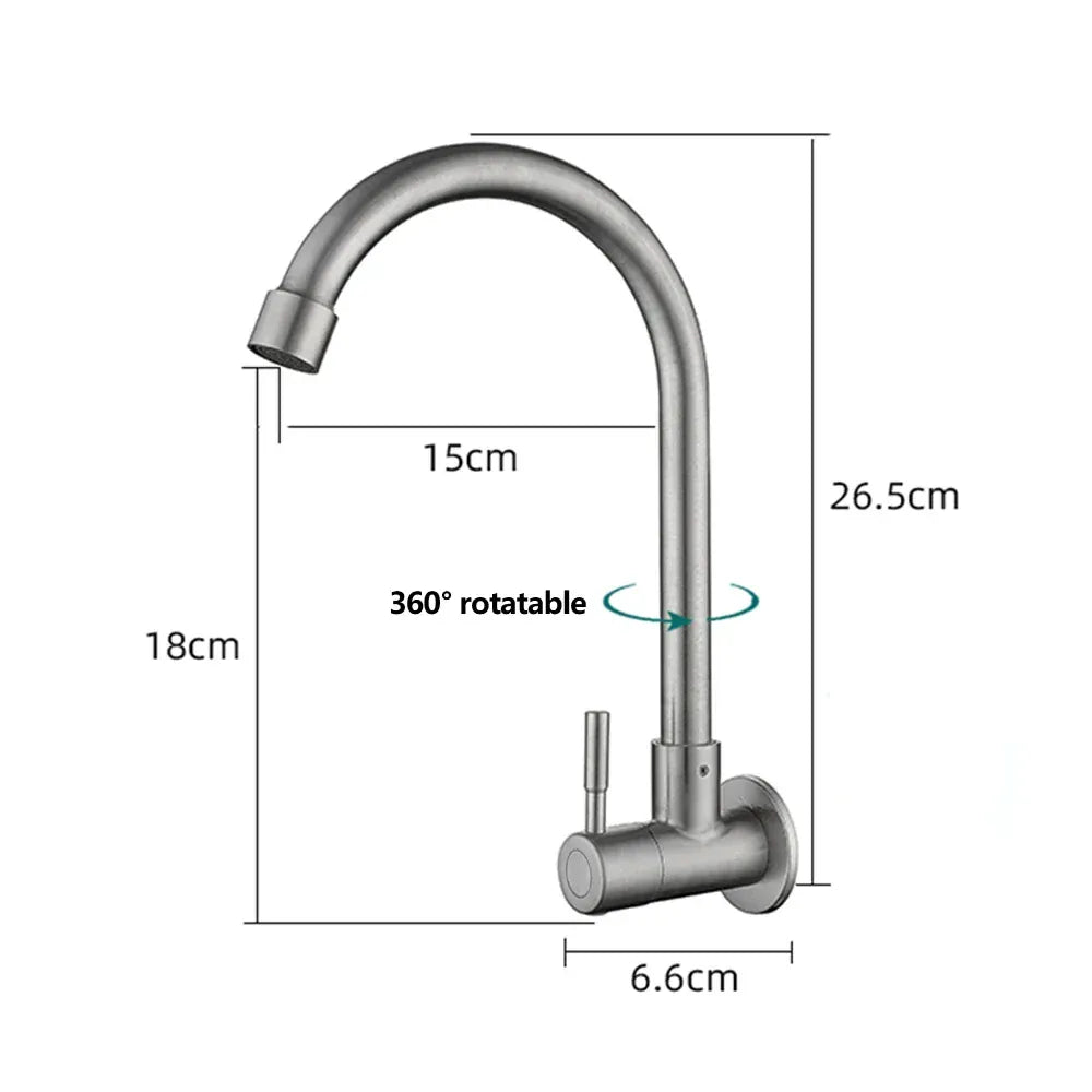 Kitchen Faucet Stainless Steel Wall Mounted Single Cold Water Faucet Lower Curve Faucet Wall Sink Water Tap Premium Quality